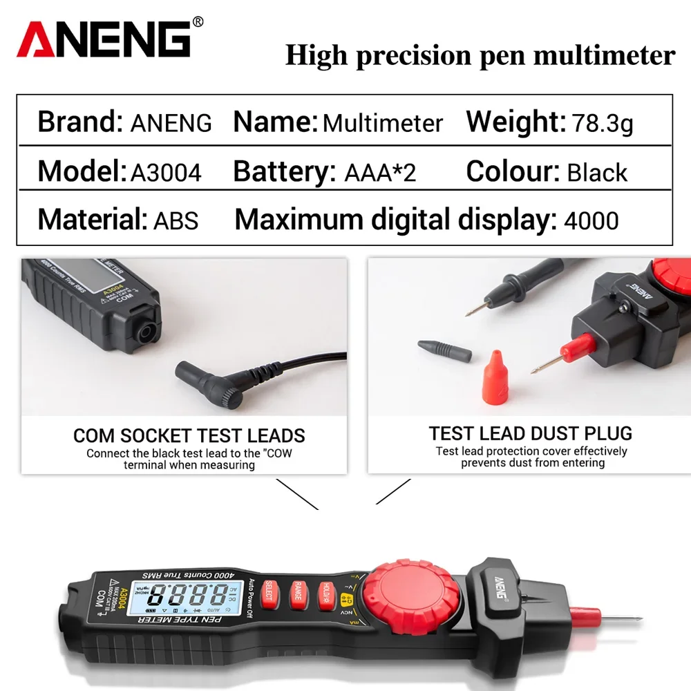 ANENG A3002/A3003/A3004/A3005/A3009 4000/6000 Count Pen Type Meter Multimeters Sensor Pocket Black Pen Style Test True RMS Tools