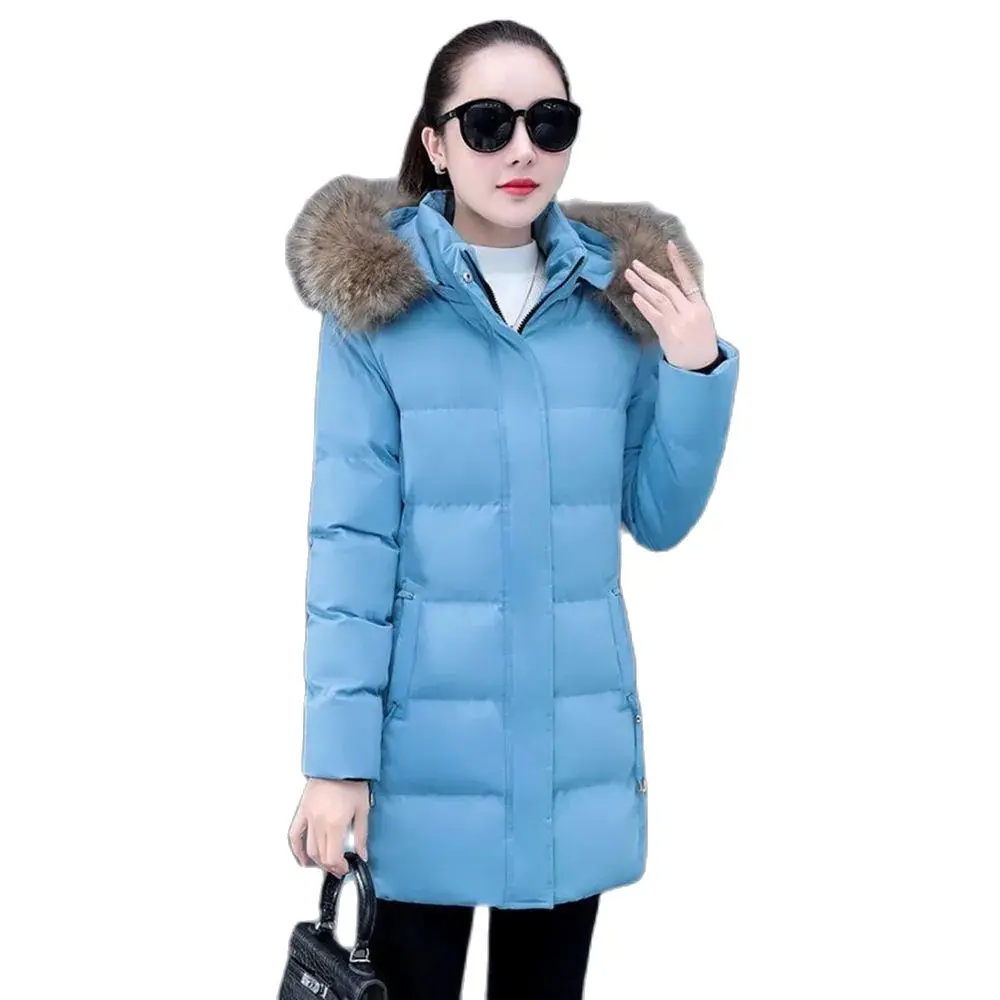 

Fleece Fashion Cotton-padded Jacket Women's Long Cotton-Padded Clothes 2024 New Detachable Hat Winter Warm And Casual Coat Women