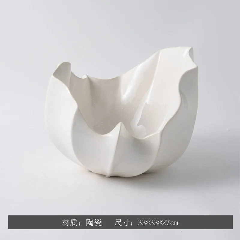 Simple and modern solid color high-footed ceramic fruit plate flower pot, living room TV cabinet, coffee table storage plate orn