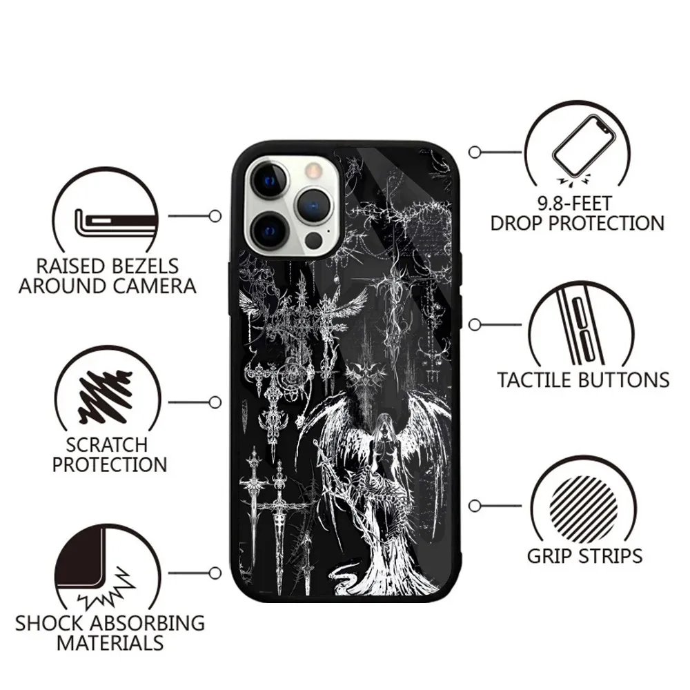 Cyber Sigil Cross line Phone Case For iPhone 16,15,14,13,12,11,Plus,Pro,Max,Mini Magsafe Magnetic Wireless Charging