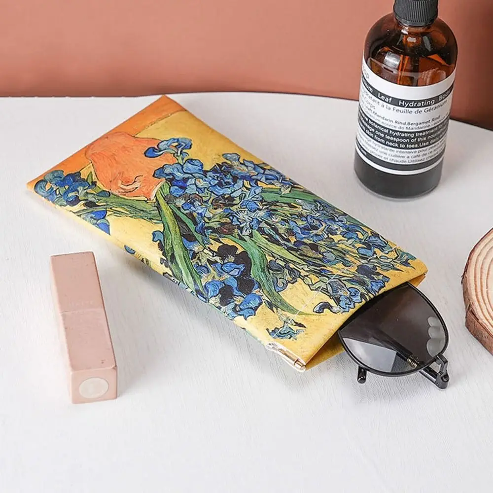 Artistic Oil Painting Style Glasses Storage Bag Automatic Closed PU Leather Sunglasses Case Eyewear Bag Cosmetic Storage Bag