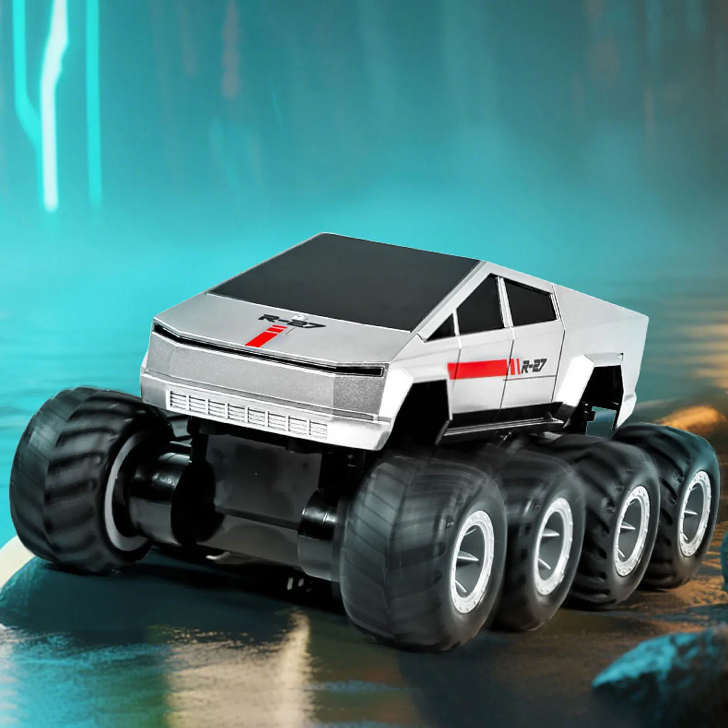1/18 2.4g rc captador modelo q218 8*8 anfíbio todo terreno controlado fora de estrada carro dublê rotação 360 bateria rtr