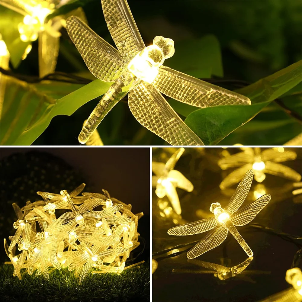 Imagem -02 - Outdoor Solar Powered Dragonfly String Lights Fairy Lights com Modos Impermeável Pátio Quintal Decoração do Natal 695