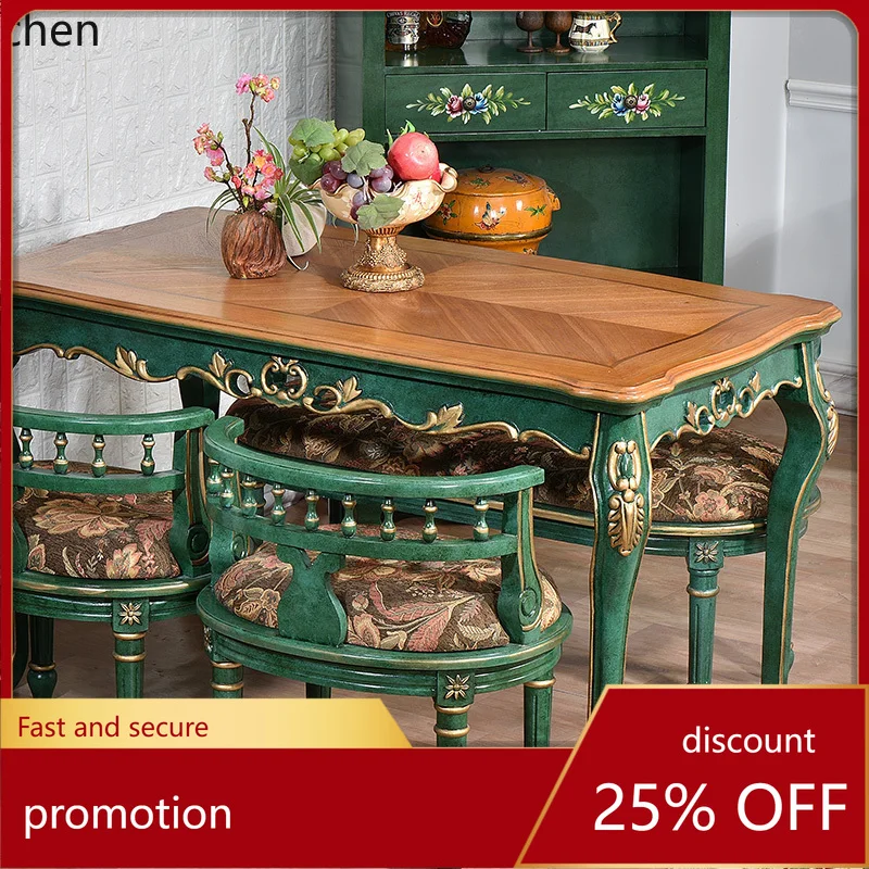 

HT all solid wood dining table and chairs rectangular household small apartment retro cafe small square table combination