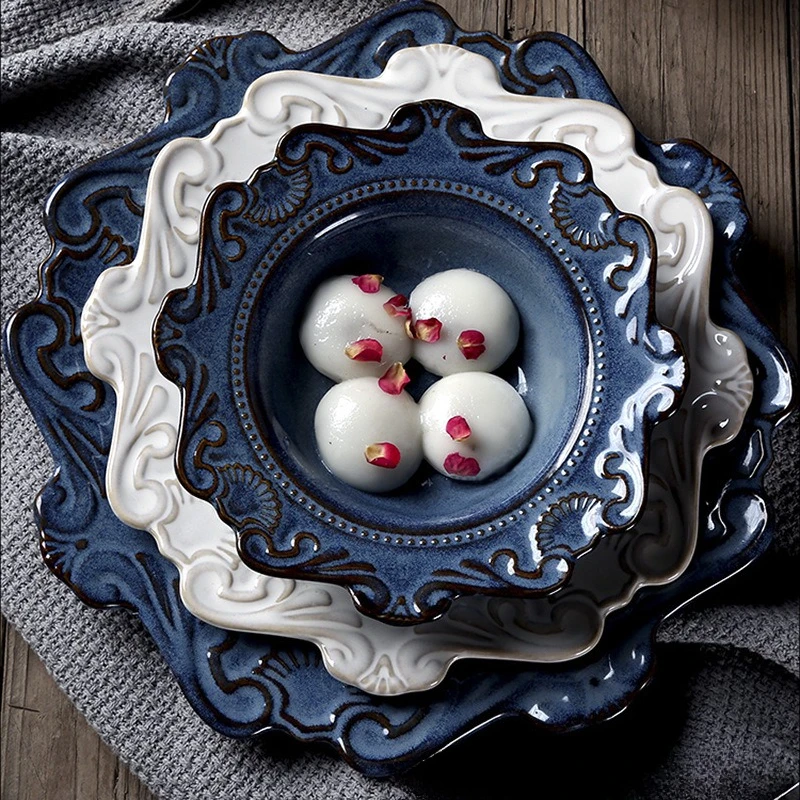 

1 шт. европейская рельефная тарелка, бытовая суповая тарелка, креативная тарелка Димсам, керамическая посуда