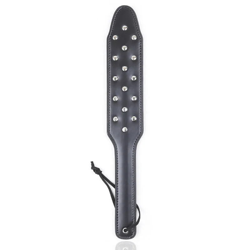 37.5CM Punk Rivet Spikes PU Leather Spanking Paddle Slapper Whip for Horse Training,Cosplay