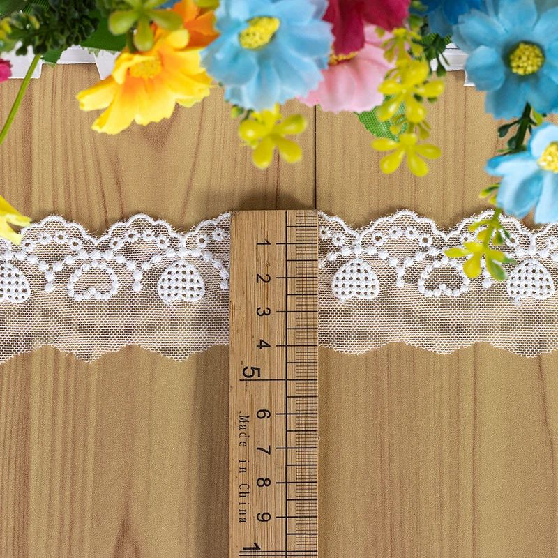 White and beige lace fabric trim, 2yards/Lot, decorative ribbon for sewing, wedding dress, home crafts