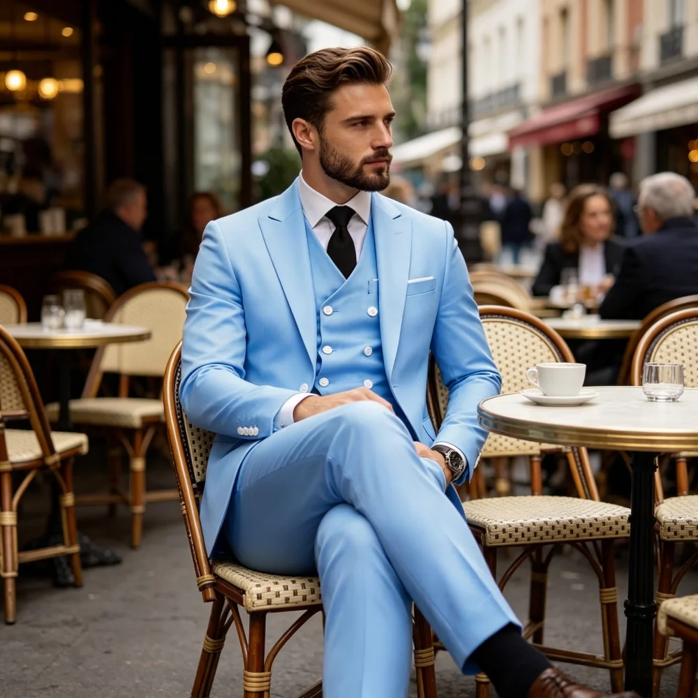 

Elegant 3 Piece Burgundy Men's Suits Full Set Single Breasted Peaked Lapel Blazer Formal Prom Business Suit with Vest And Pants