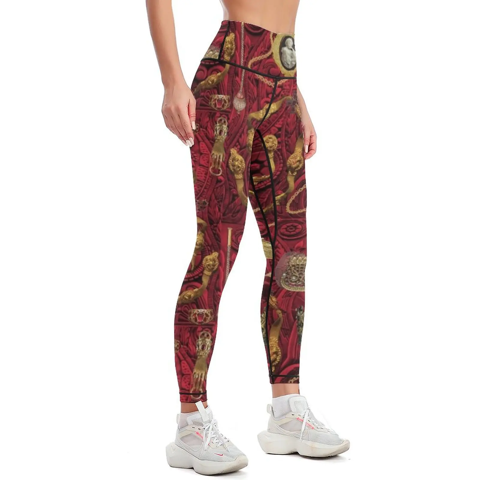 Ediemagic Red & Gold Leggings sportswear for gym Sportswear woman gym harem pants Women sportwear Womens Leggings