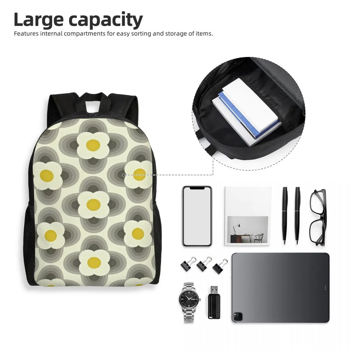 Mochila de viaje escandinava de flores abstractas para hombres y mujeres, bolsa de libros para computadora escolar, bolsa geométrica Orla Kiely, bolsa de día para estudiantes universitarios