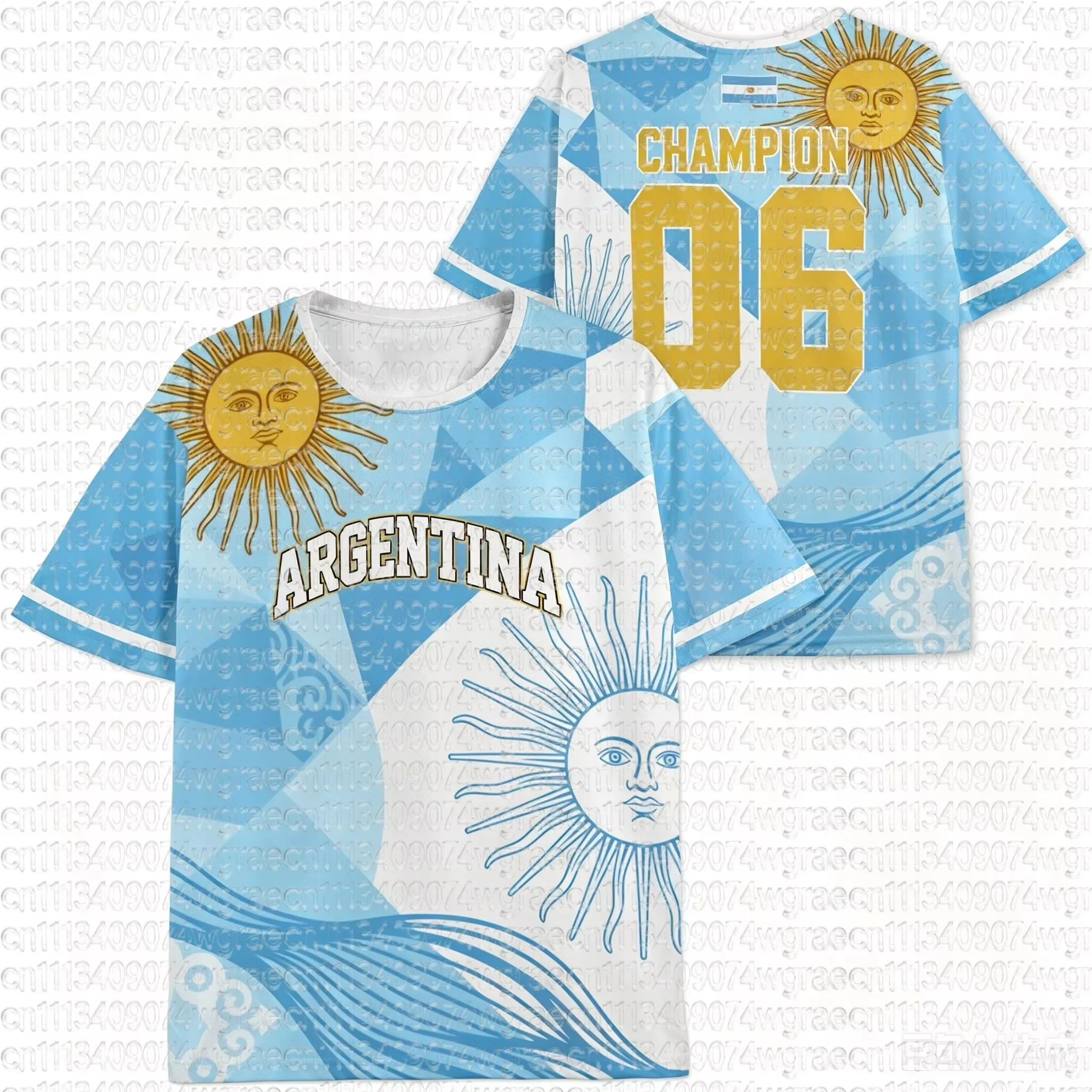 Argentina Fan Cheer Football T-Shirt, Champion & Player Number Print on Back, Unisex Adult Kids Size Casual Sports Tees
