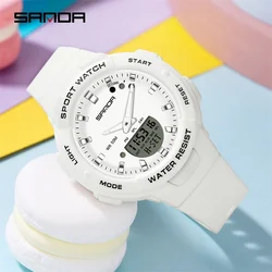 Sanda neue Luxus weiße Mode Sport Damen uhr Militär wasserdicht multifunktion ale LED Digital Quarz Relogio Feminino 6005