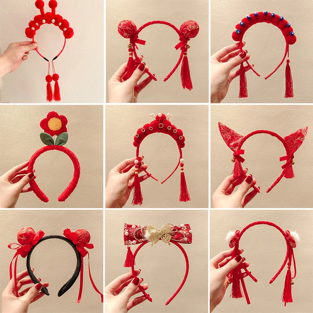 Украшение для вечеринки, аксессуары для волос, новогодний подарок, головной убор в Пекинской оперы, обруч с кисточкой, праздничная повязка на голову, пряжка на голову