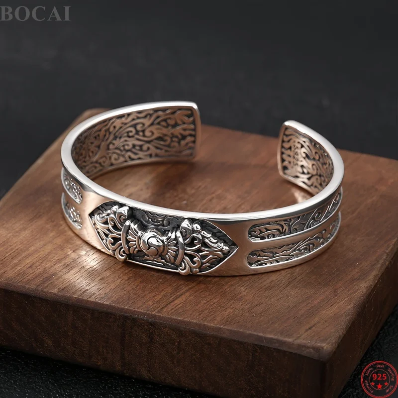 BOCAI New S925 Sterling Silver Charms Bracelets for Men Antique Vajra Pestle Pattern Fashion Punk Bangle Fine Choice Jewelry