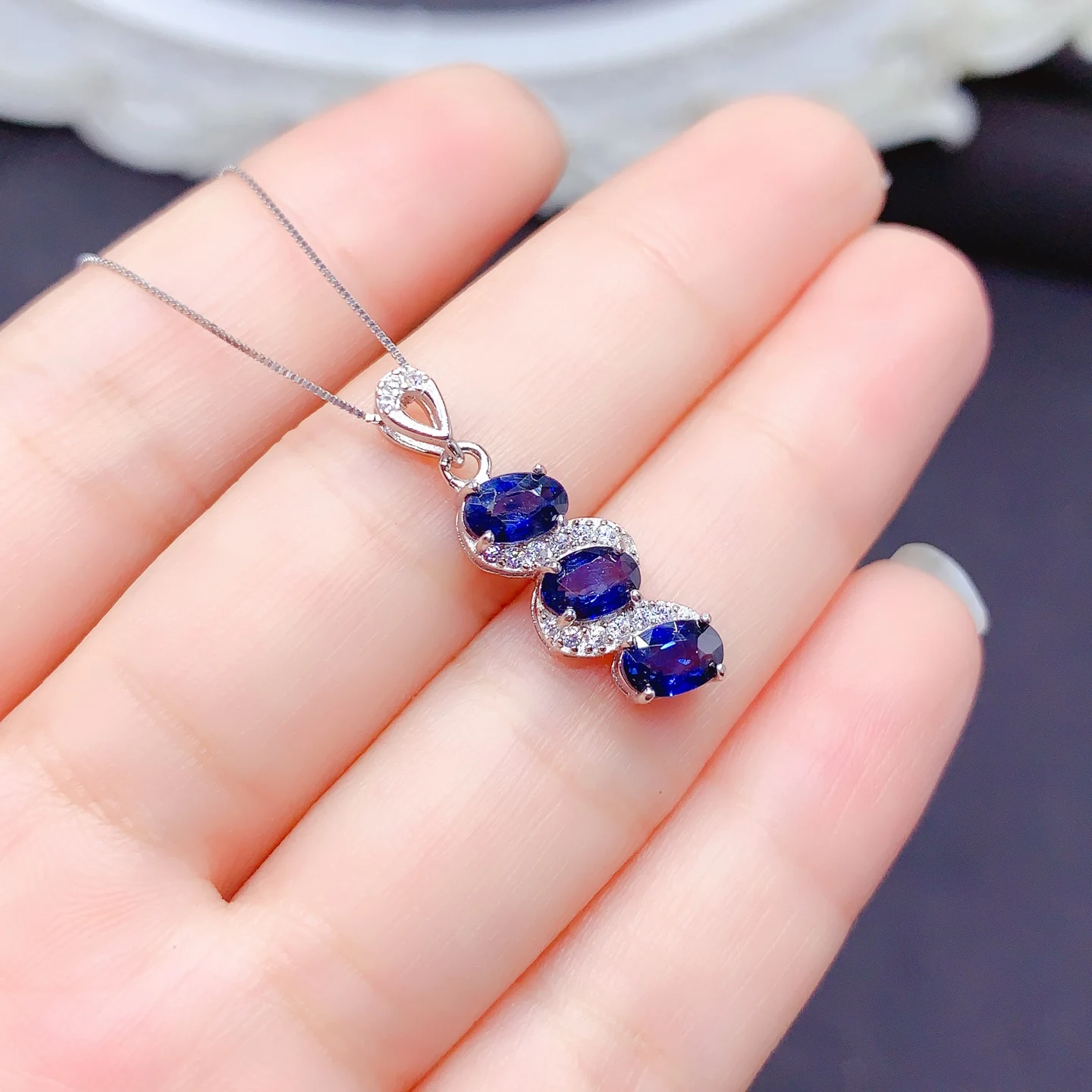 925 Silver Natural Sapphire Pendant 4x6mm Genuine Sapphire Jewelry with Certificate Silver Pendant Ideal Birthday Gift for Wife