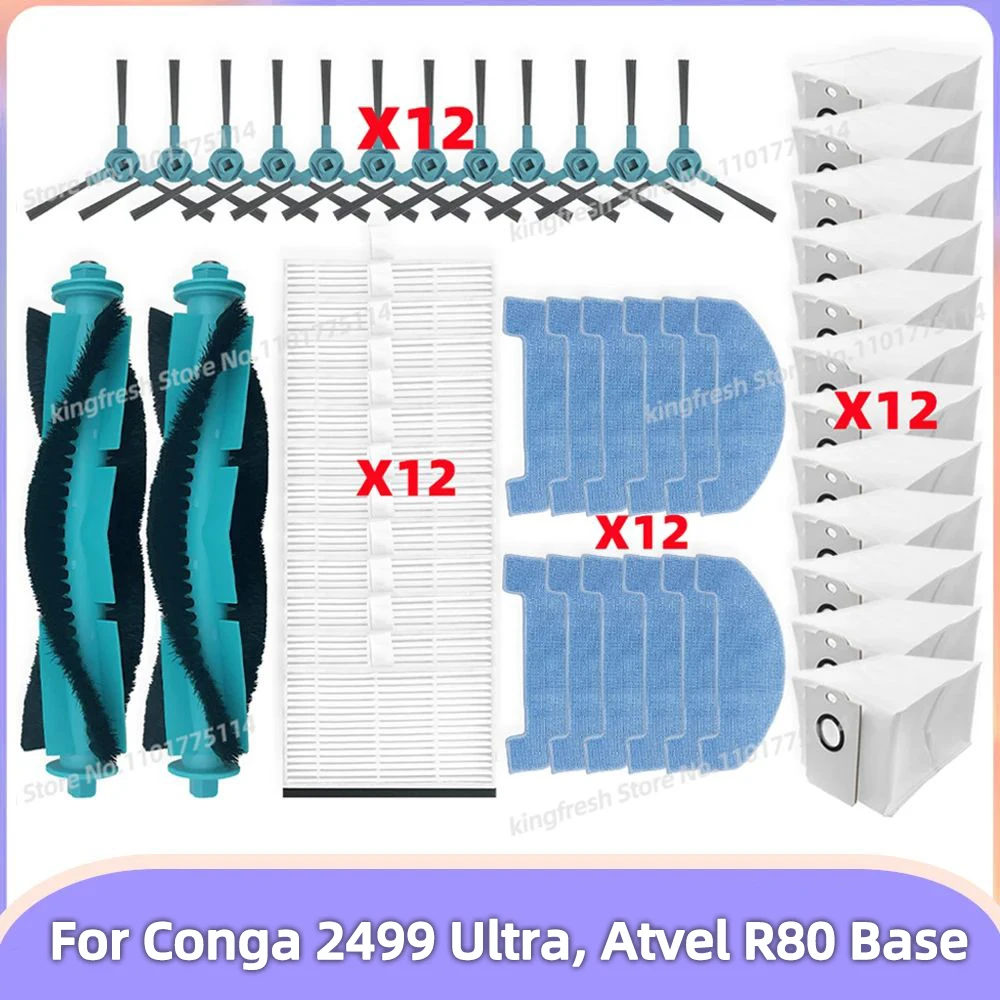Fit For Conga 2499 Ultra Home Advanced/Titanium X-Treme, Midea VCR M7 LITE, Atvel R80 Base Parts Roller Brush Filter Mop Bag