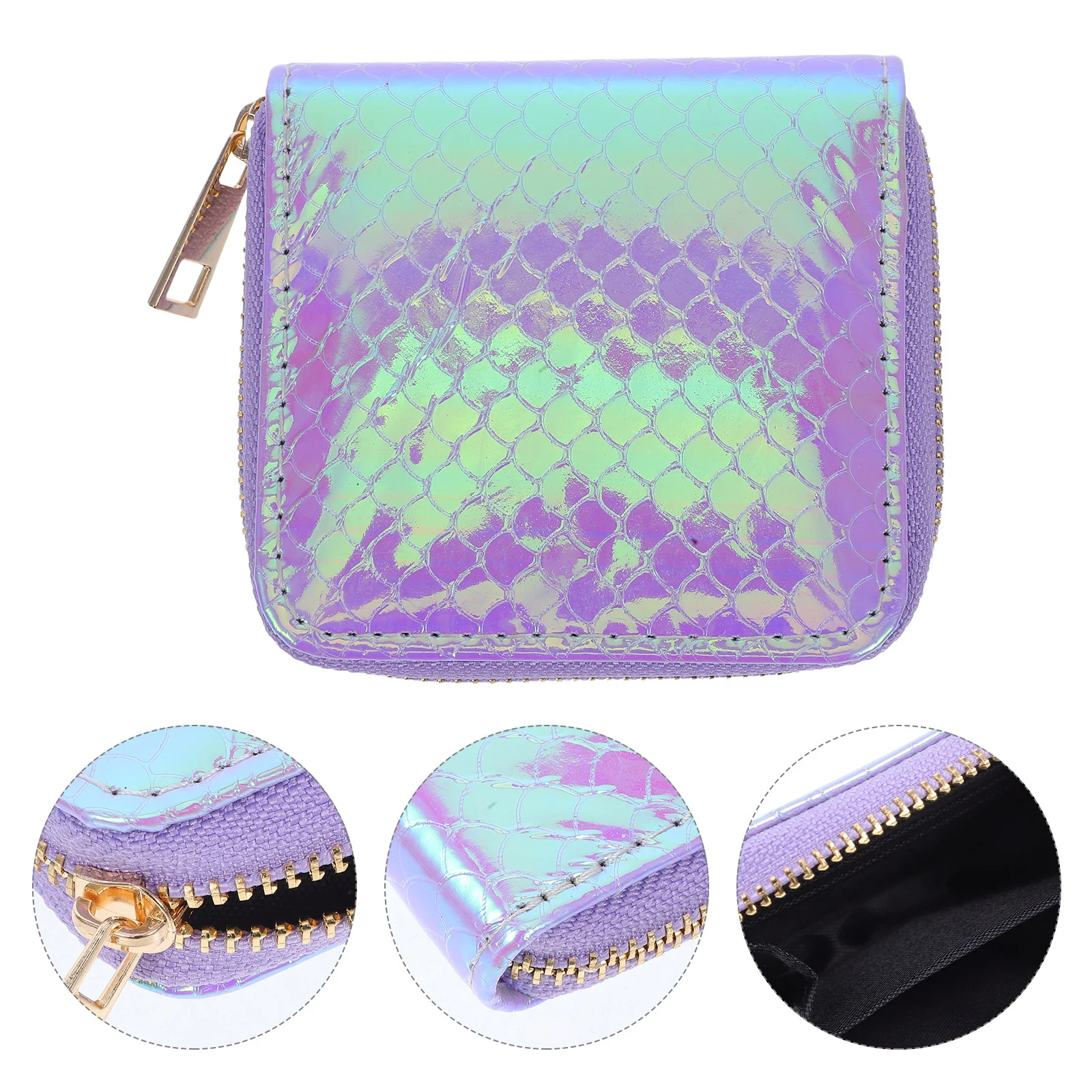 Zipper Closure Small Wallet Purse Acrylic Mermaid Coin Bag Toys Holder Purple Color