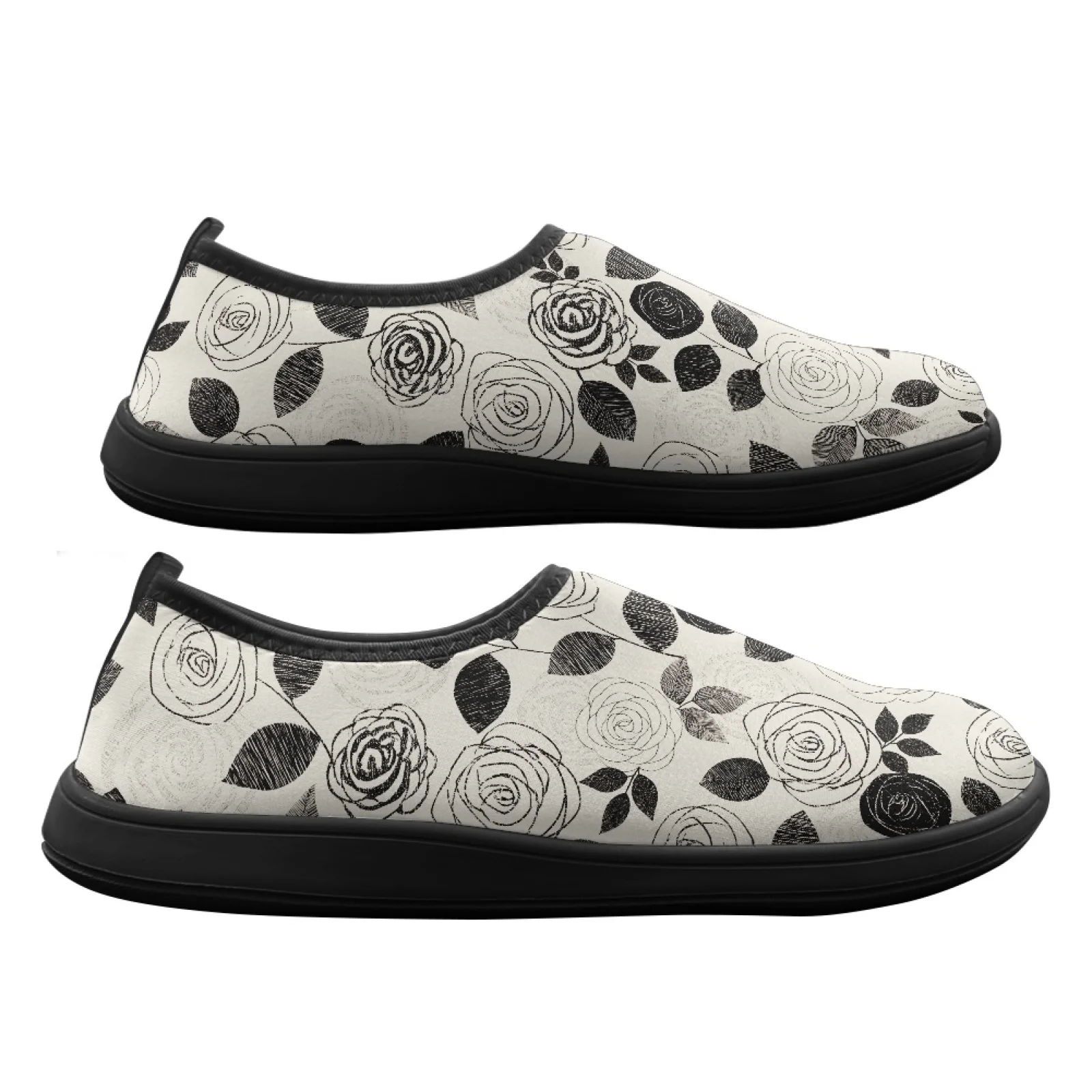 PENSTROLL Wide Toe Box Zero Drop Shoes Non Slip Walking Footwear for Casual Men Black And White Rose