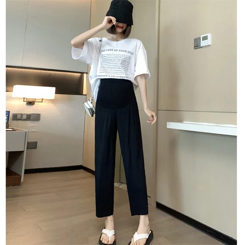 

Summer Ice Cool Drooping Tapered Straight Cropped Pants for Maternity Loose Trousers for Pregnant Women 24ss Y2k Youth Pregnancy