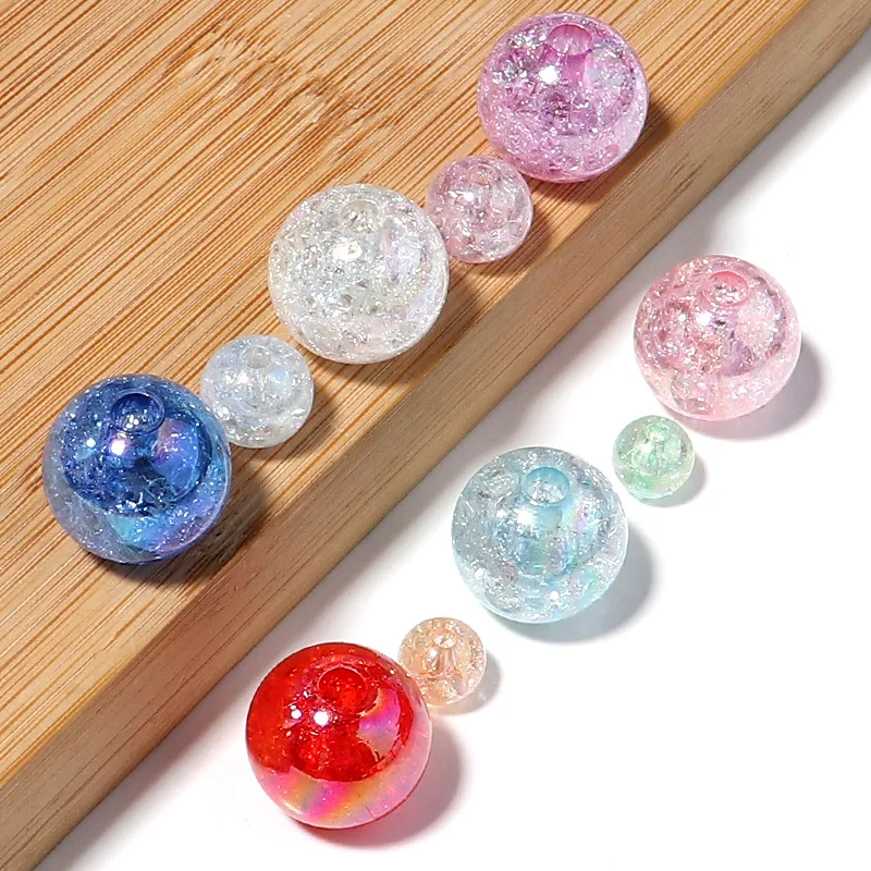 10Pcs/Lot 16mm Acrylic Beads Colorful Cracked Crystal 3.8mm Large Hole Round Beads For Diy Charm Bracelet Phone Chain Jewelry