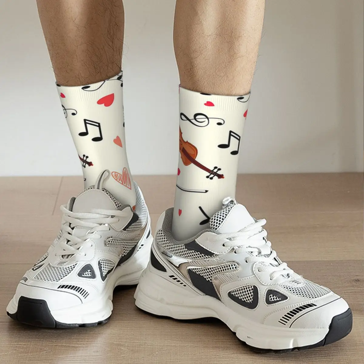 Violin Pattern Socks Harajuku Sweat Absorbing Stockings All Season Long Socks Accessories for Unisex Birthday Present