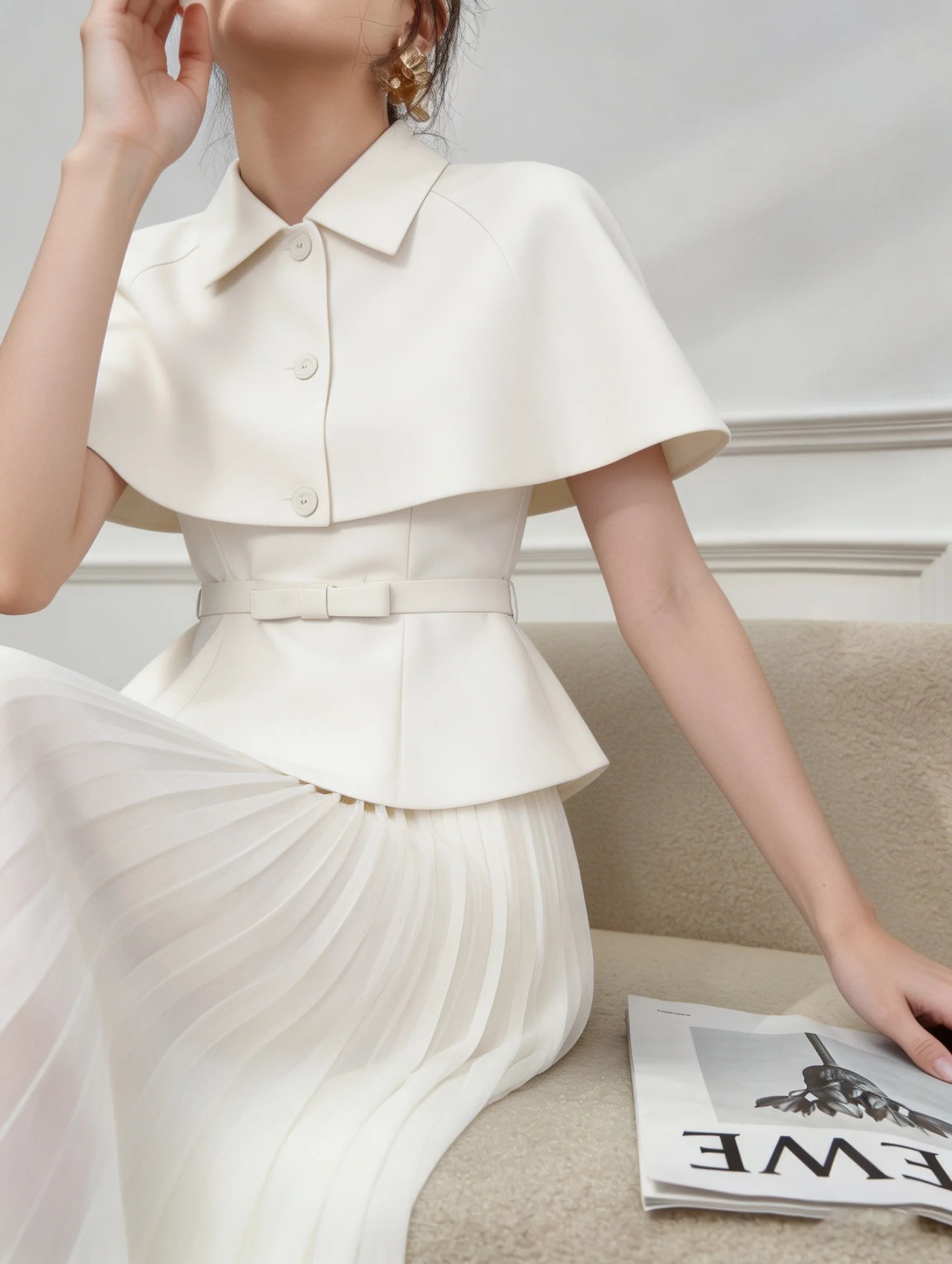 

Белый сетчатый топ и юбка: женский модный весенний комплект с высокой талией, свободного кроя, с коротким рукавом, на пуговицах, повседневный наряд