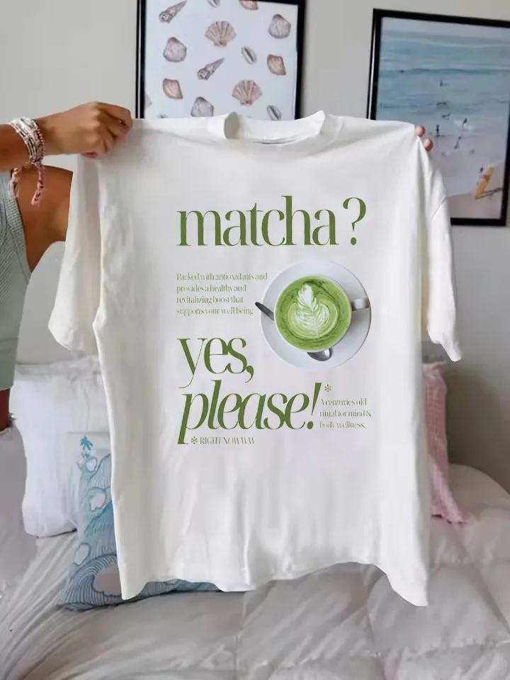 

Retro Matcha Please Graphic Tops Tee Fashion Geen Tea Aesthetic Tshirts Women Cotton Short Sleeve Foodie T-Shirt Female Clothing
