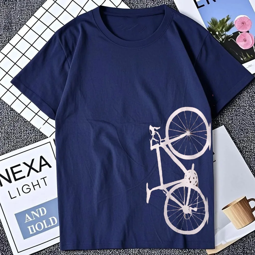 

Road Bike Fine Jersey Tee White Print Simple Streetwear Bicycle Enthusiast Gift Unisex Tops Casual Summer Men Women Short Sleeve