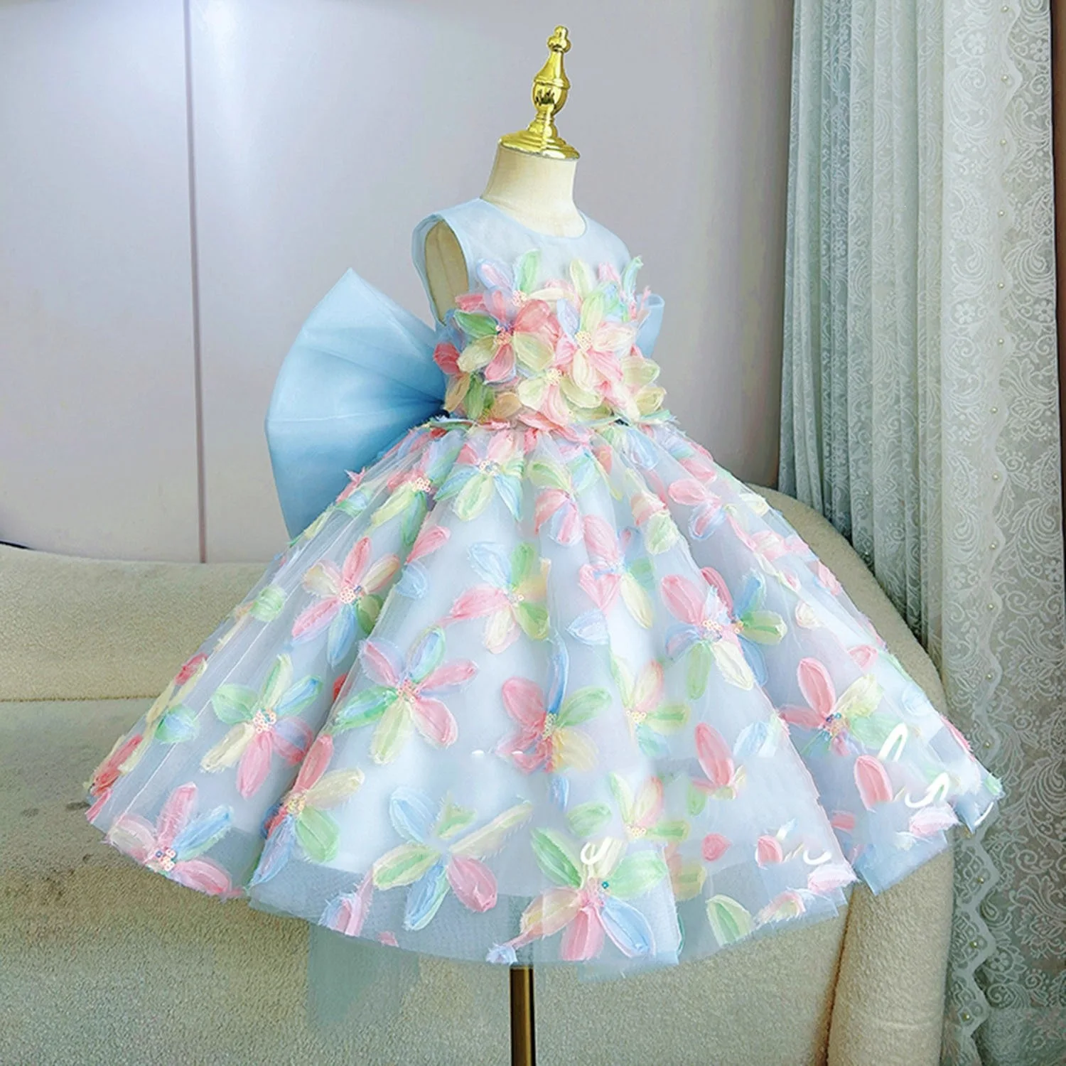 

New Arrival Little Girl Bohemian Wedding Bridesmaid Dress Minimalist Luxury Party Gown, Children Host Stage Costume