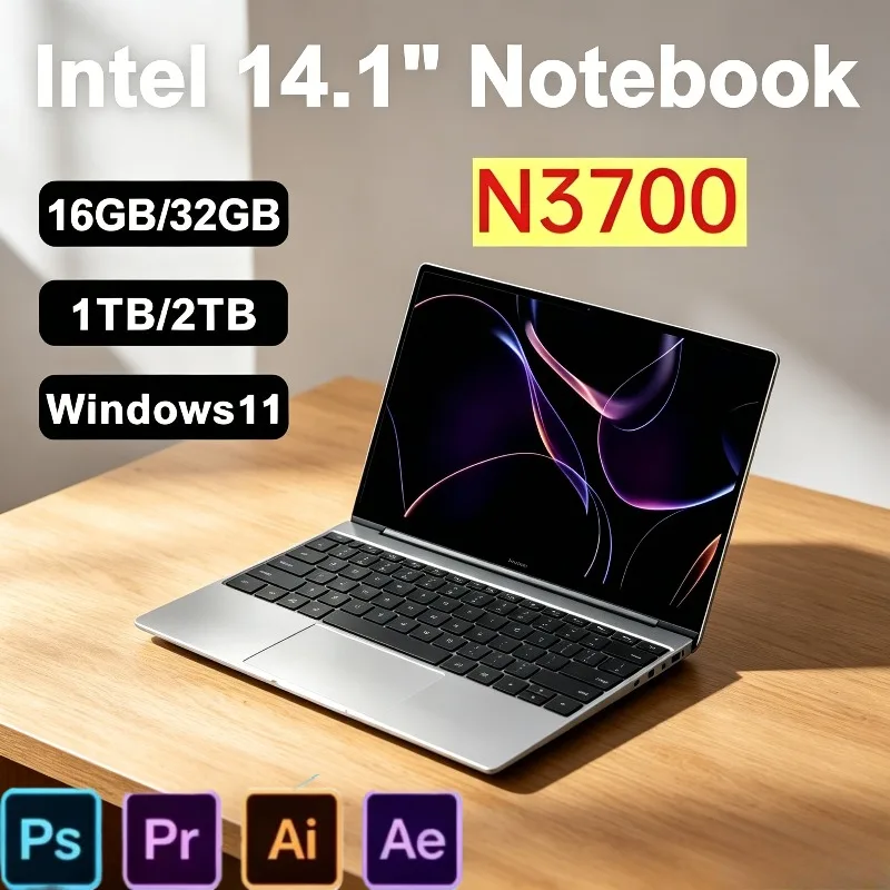 

【Brand+】New 14.1 Inch Laptop Ultra Thin Intel N3700 Win11 DDR4 2TB SSD 16GB/32GB RAM FHD Portable Business Office Notebook PC