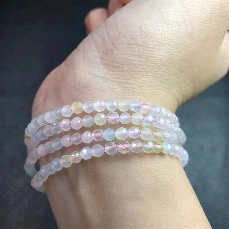 S925 Natural Color Morganite Faceted Bracelet Streche Elastic Cord Pulserase Healing Jewelry Beads Lovers Woman Holiday Gift 1PC