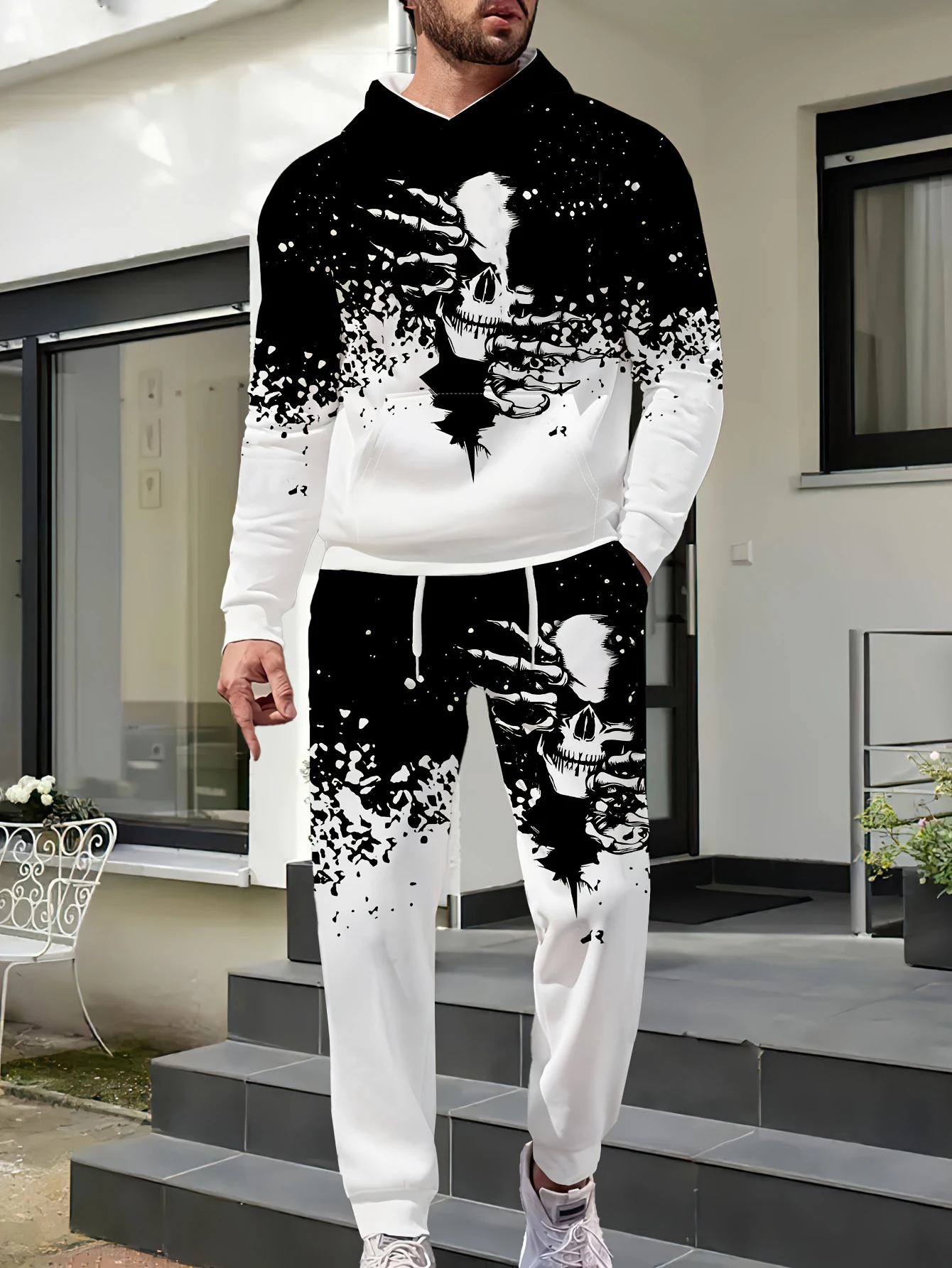 جديد وصول عارضة الشتاء الخريف الجمجمة نمط 3D مطبوعة هوديي وسراويل مجموعة رياضية 2 قطعة مجموعة ملابس رياضية الرجال الملابس البدلة #6