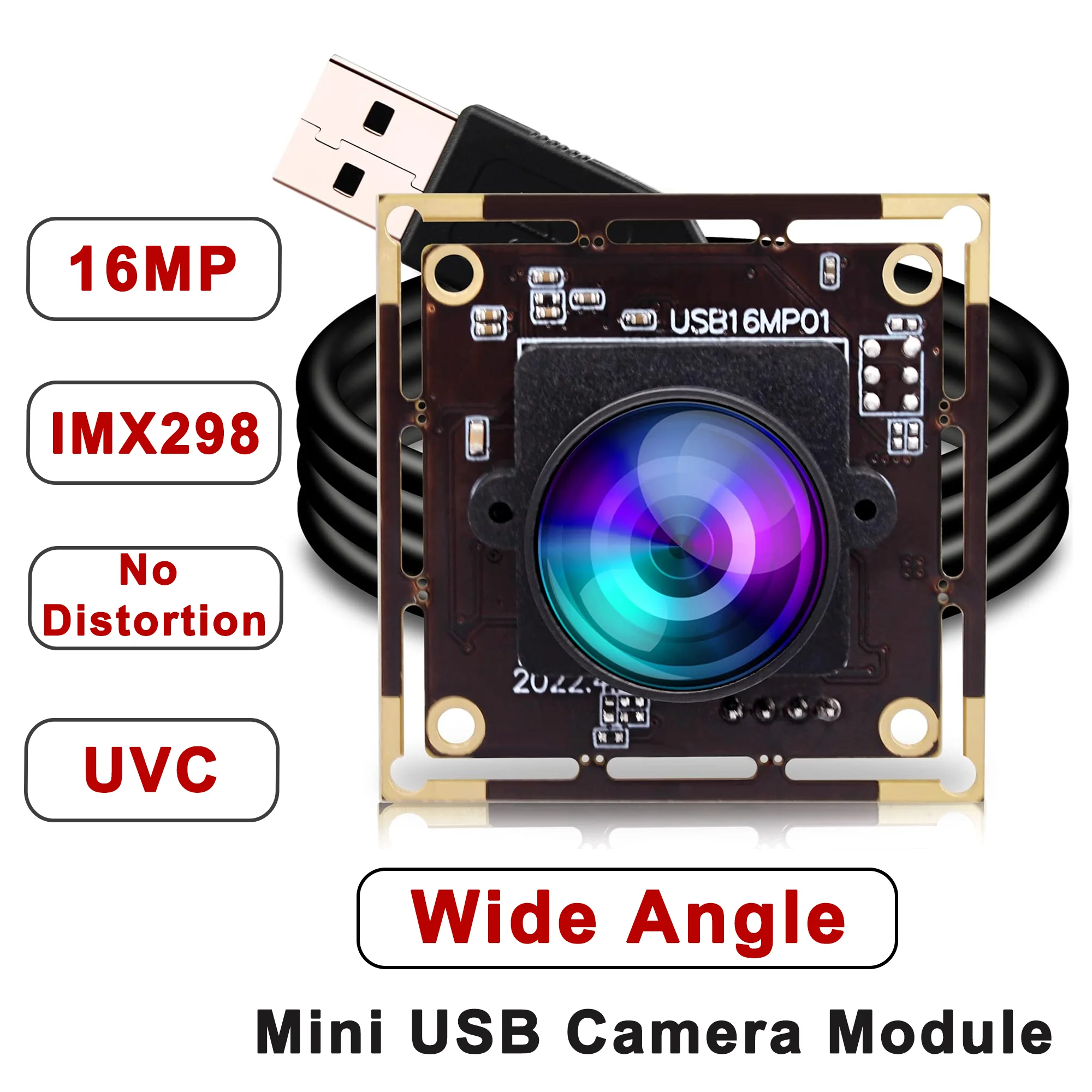 

ELP 16MP Wide Angle USB Camera Module Ultra HD IMX298 Computer Webcam for Raspberry Pi Industrial Lightburn Camera