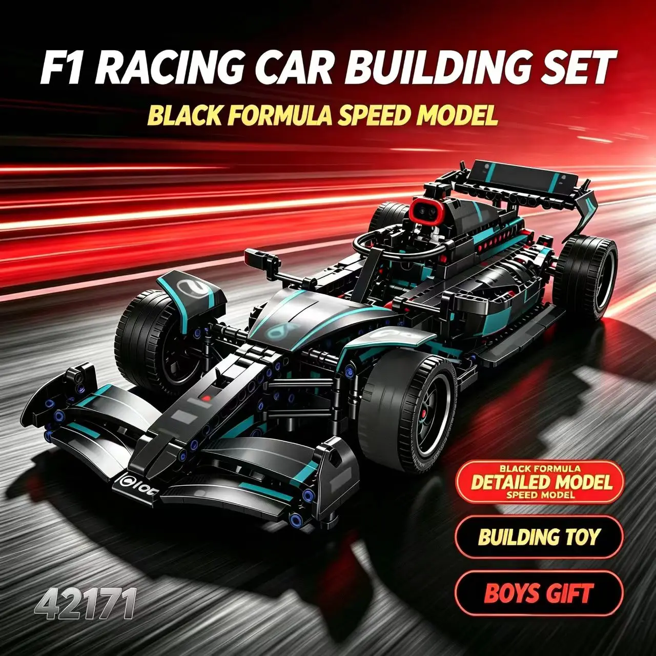 New black F1 Formula One racing building blocks technical mechanical racing model bricks adult collectible toys