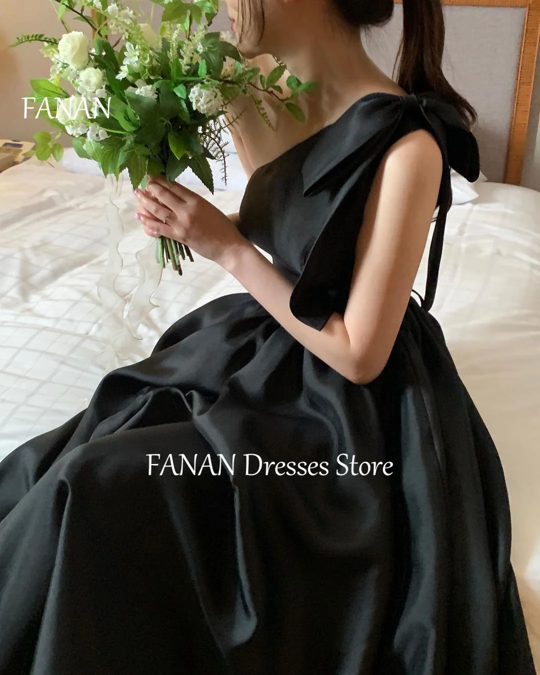 FANAN One-Shoulder A-Line Evening Party Dresses Black Korea Customized Elegant Women Formal Gowns Event Prom Gowns