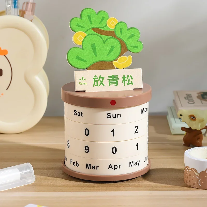 Bonsai Wheel Perpetual Calendar Relax without Anxiety and Relaxation Creative Desk Calendar DIY Calendar Desktop Ornament