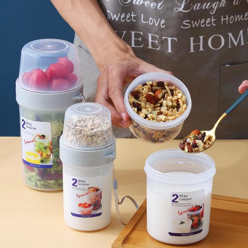 

Контейнер для сохранения свежести продуктов, контейнер для зерновых салатов для злаков, двухслойные портативные дорожные банки для хранения, кухонные аксессуары