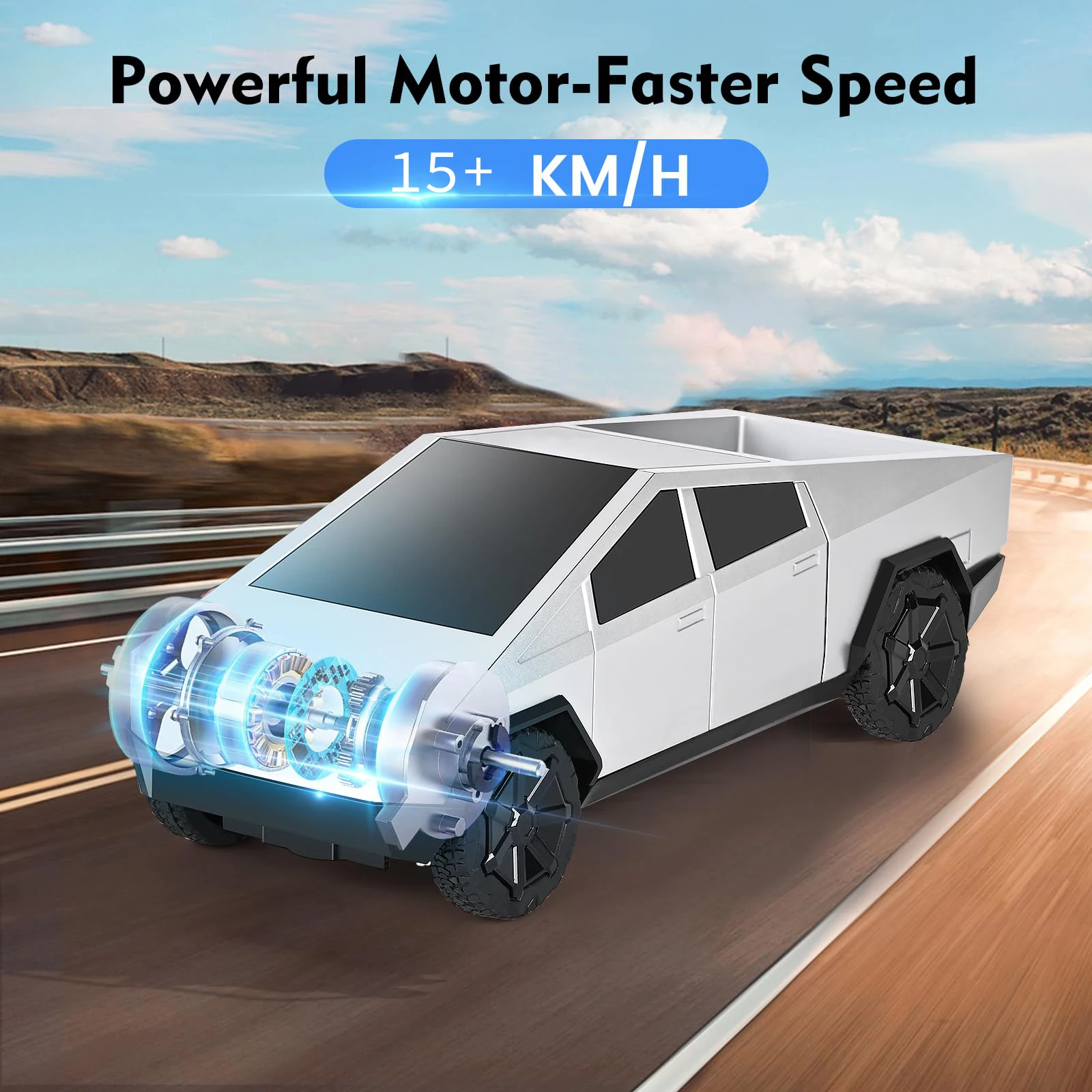 1:24 RC 사이버트럭 픽업 4WD 오프로드 원격 조종 자동차, 27Mhz 고속 듀얼 모터 트럭 LED 라이트 포함, 소년 어린이 선물