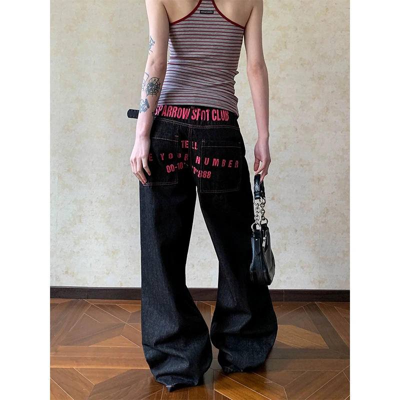 

Джинсы прямого кроя в американском ретро-стиле с буквенным принтом, женские, повседневные, свободные, с широкими штанинами, удобные, на все сезоны