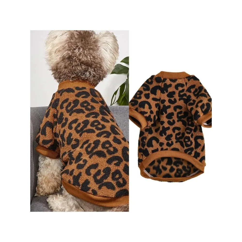 Puppy Pullover Dogs Pet Sweater Winter Leopard Print French Bulldog Winter Warm Sweater Pet Apparel Dog Clothing Kurtka Dla Psa