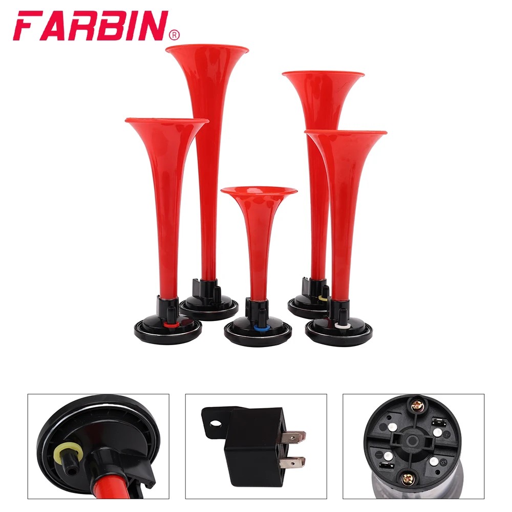 

FARBIN 12V 120DB Super Loud Voice Universal Music Air Horn Multi-Tone Five Tube For Motorcycle Car Truck Boat Steam Whistle