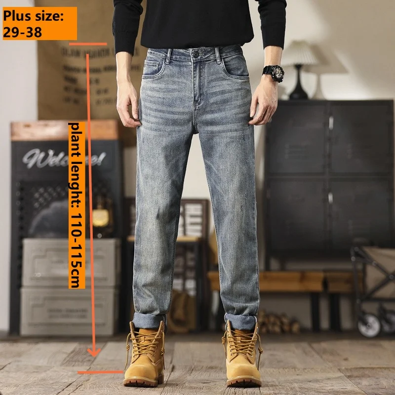 

Spring Autumn Younger Man 190cm Height Casual Jeans Males Pencil Pants Extra Long 115cm Extended Student Straight Boy Trousers