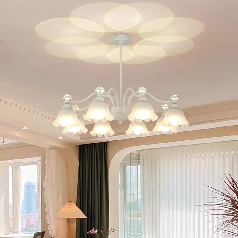 

French Retro Cream Flower Pendant Light Romantic Atmosphere Glass Lamp for Living Room Dining Room Study Bedroom - Girl Decor