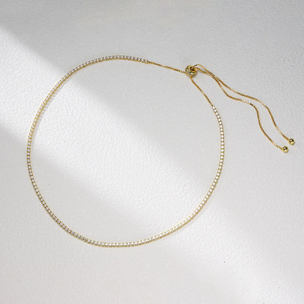 

Withered S925 Pure Silver Single Row Diamond Necklace Round 2mm Zircon Collarbone Chain Neck Chain