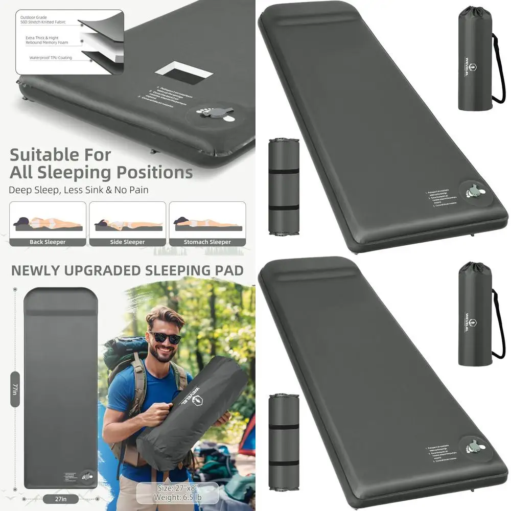 

Memory Foam Camping Mattress Pad, 3.5" Ultra-Thick Sleeping Mats for Camping, Easy Inflate&Deflate,9.5 R-Value(Gray)