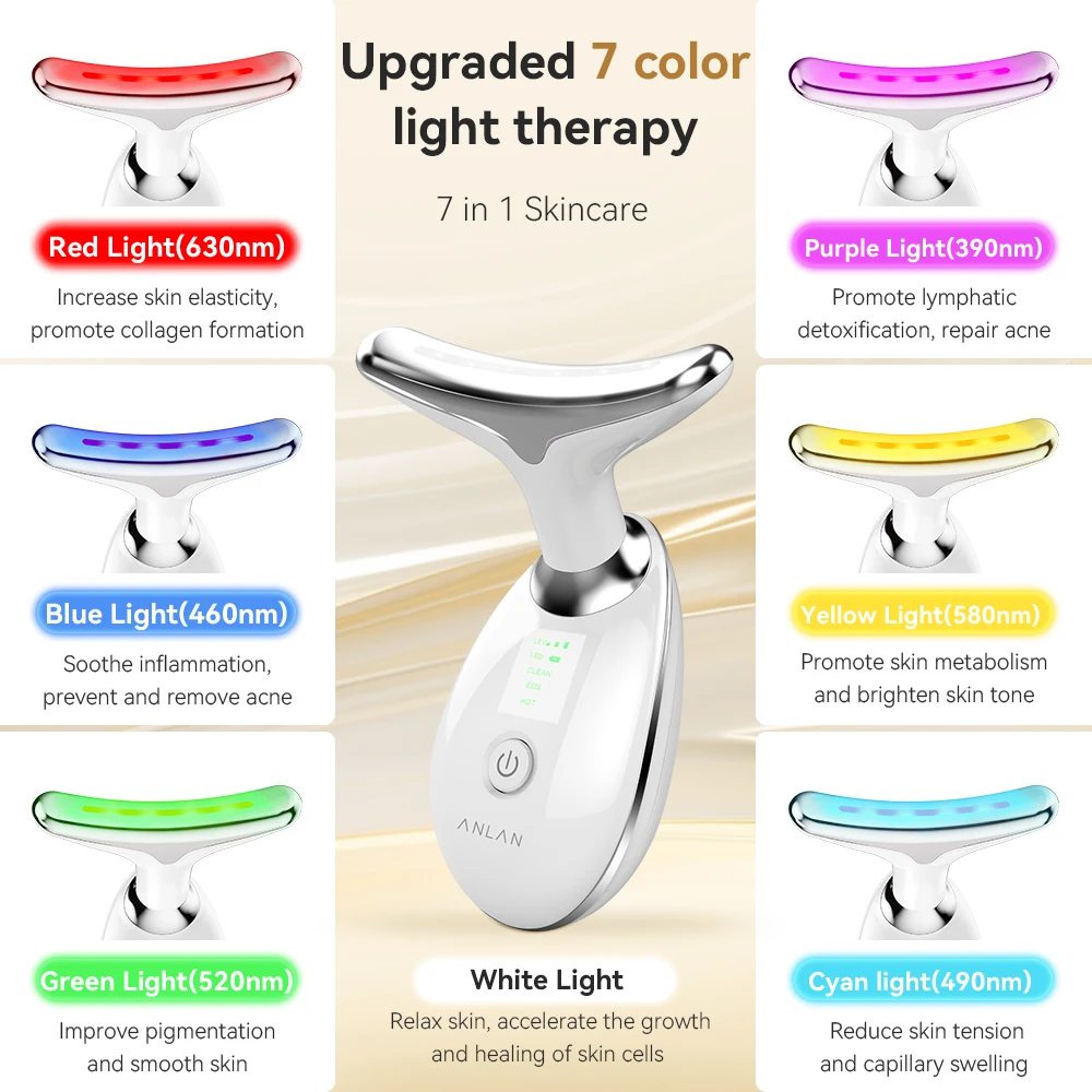 ANLAN Neck Face Beauty Device Upgrade 7 Color Light Deep Cleansing Hot Compress Rejuvenate Skin Face Neck Skin Lifting Massager