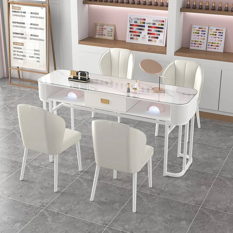 

Organisation Fancy Nail Table Glass Top Oficce Luxury White Nail Desk Designer Workstation Stolik Do Manicure Furniture Salon