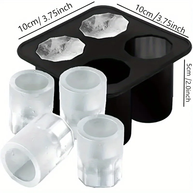 1pc Shot Glass Ice Mold Tray - 4 Cavities, Reusable Whiskey Glass Cubes, Perfect for Cocktails & Beverages, Kitchen Accessory