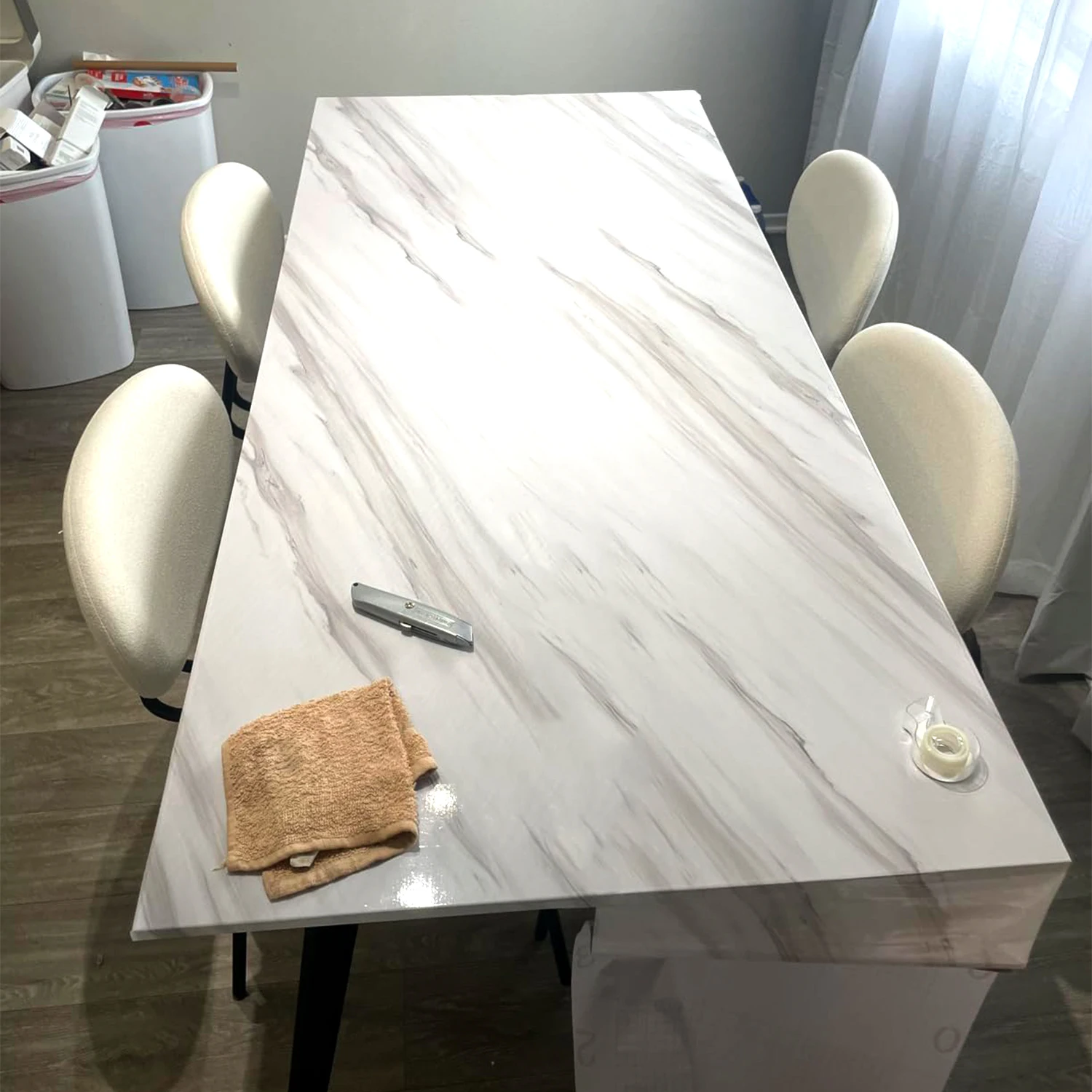 55 سنتيمتر الرخام ذاتية اللصق خلفية المطبخ خزانة موقد كونترتوب ورق اتصال بولي كلوريد الفينيل مقاوم للماء تجديد بلاط ملصقات جدار #6