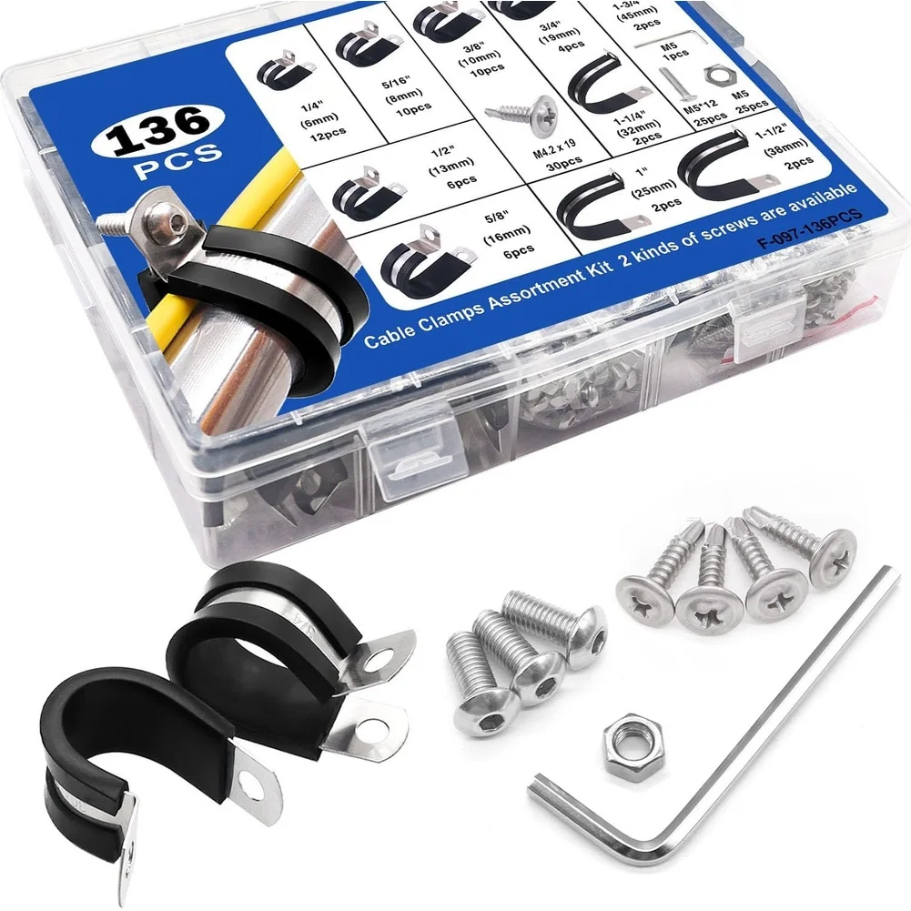 Cable And Pipe Management 304 Stainless Clamps Versatile Cable Clamp Sizes Kit Power Tool Accessory Multi-purpose Use